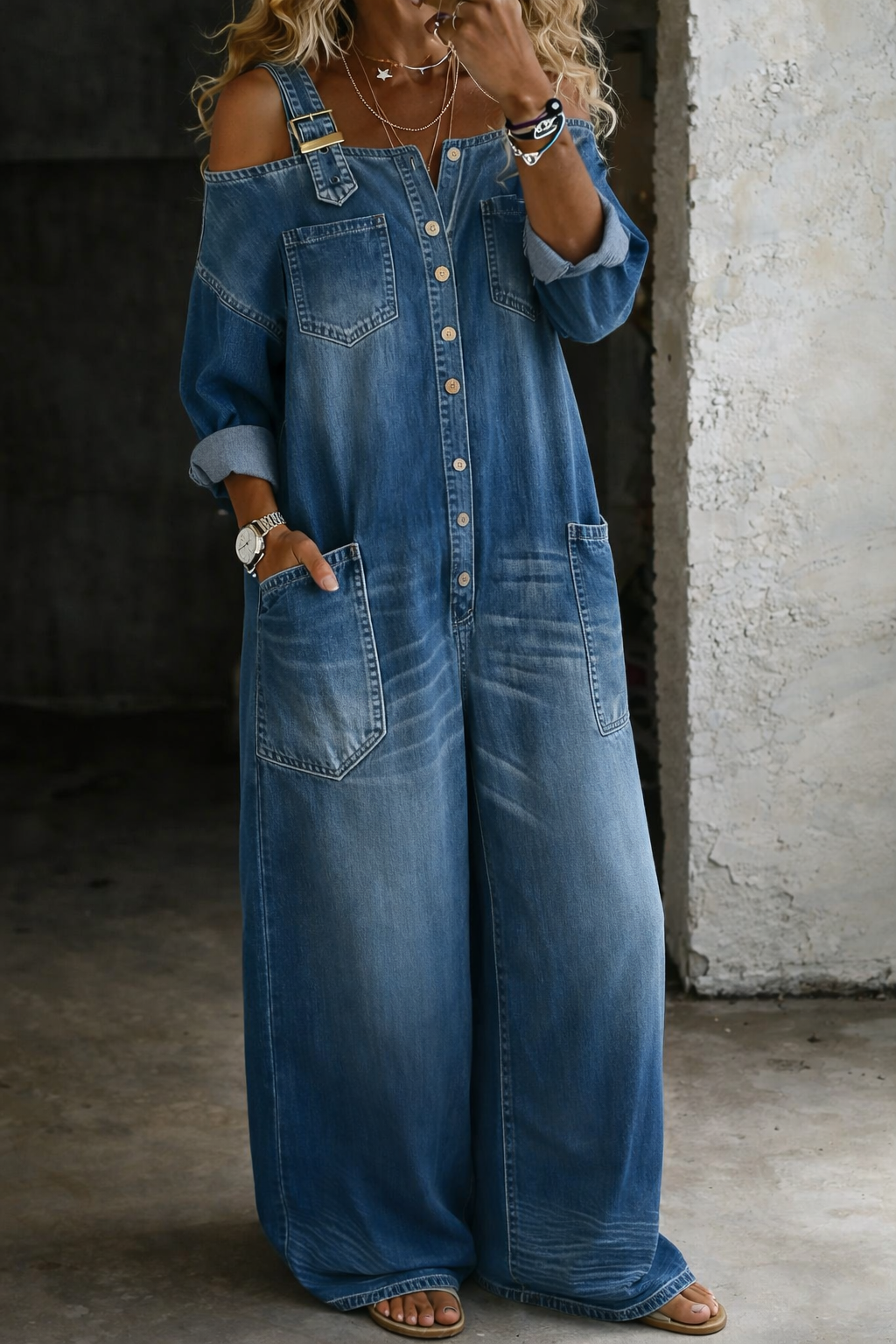 SOPHIA - OFF-SHOULDER DENIM JUMPSUIT