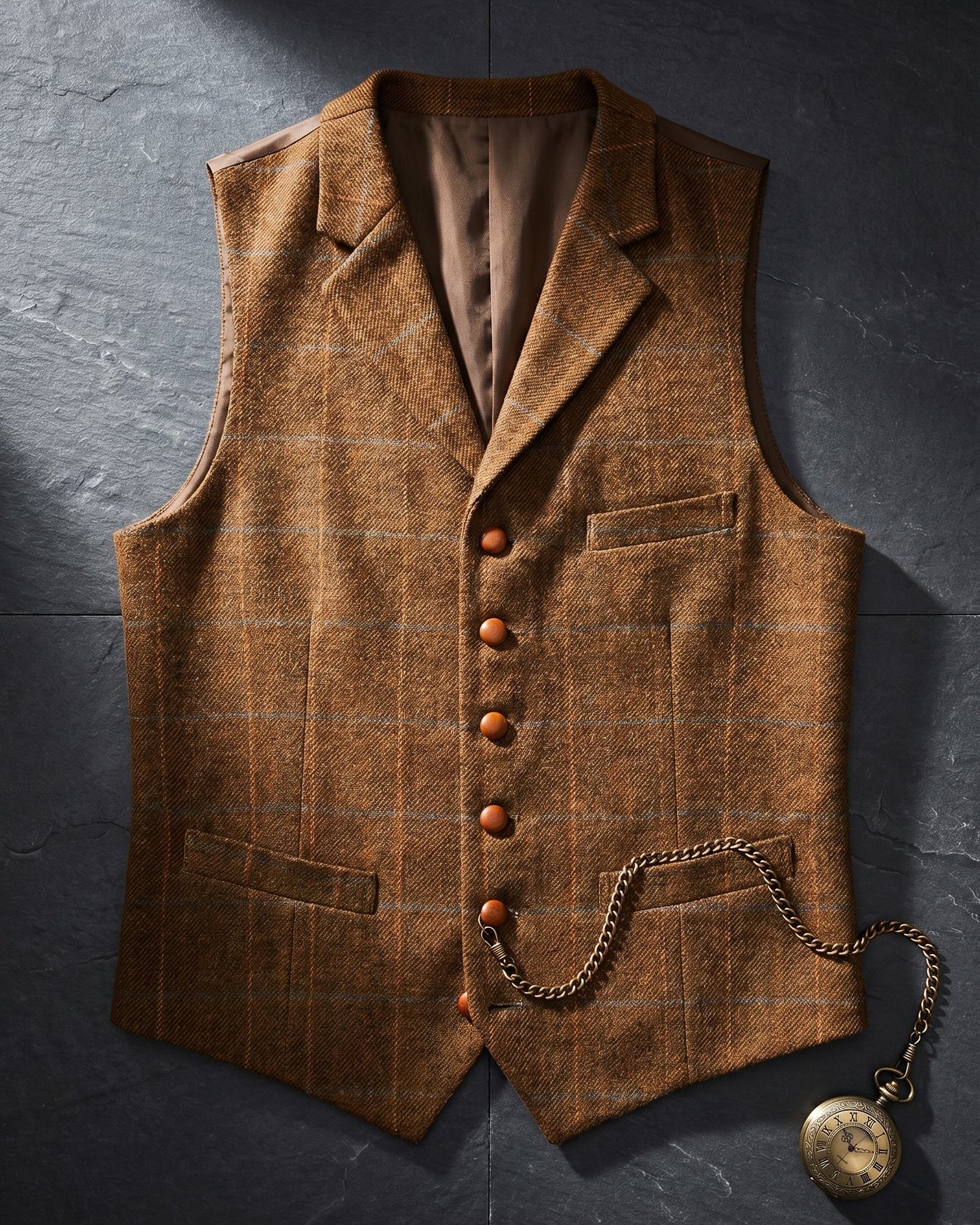 LOUIS - WAISTCOAT WITH WINDOWPANE CHECKED LAPELS