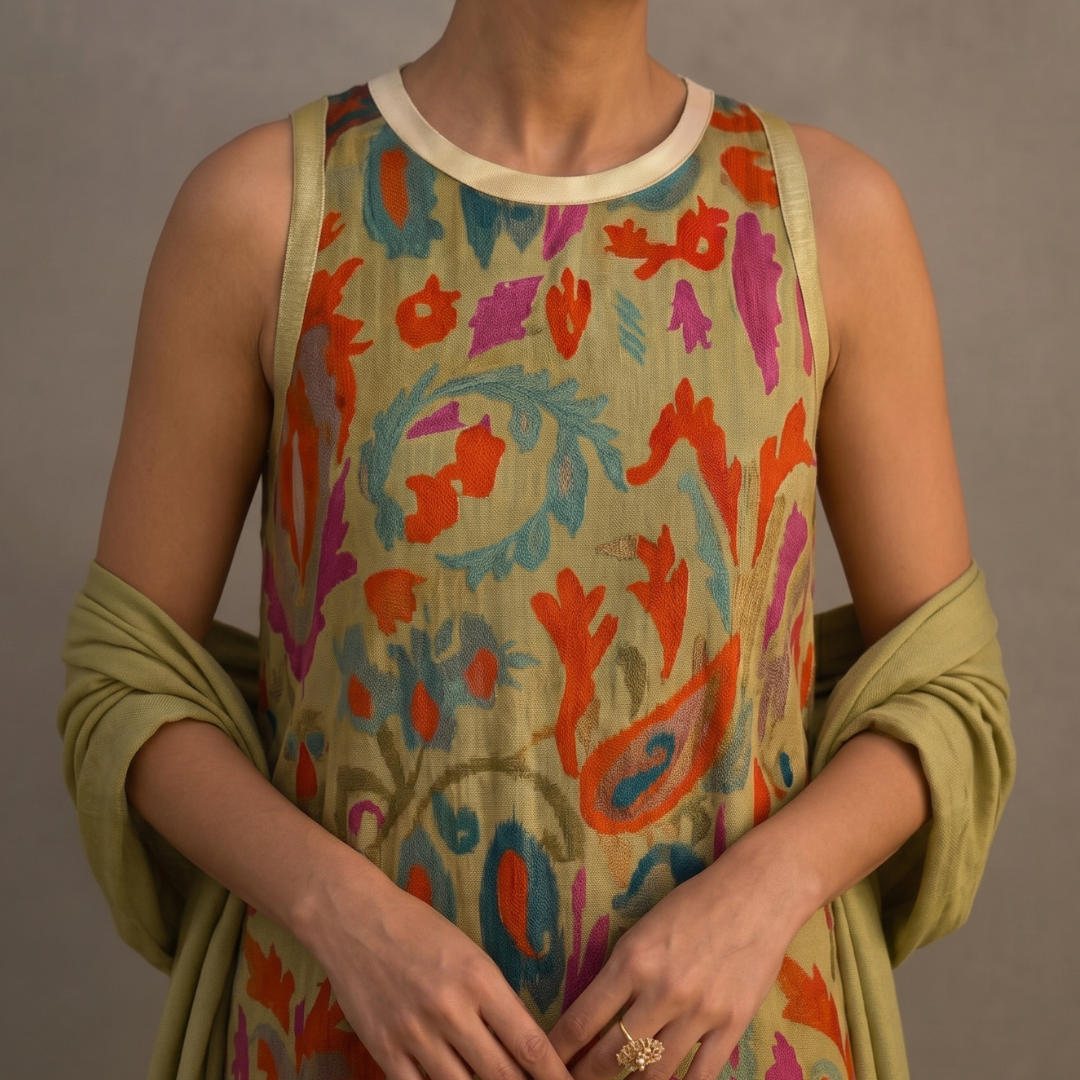 DANIELA - PRINTED LONG DRESS WITH MATCHING VEST