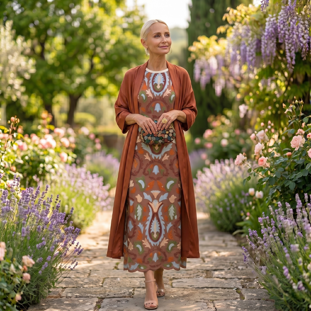 DANIELA - PRINTED LONG DRESS WITH MATCHING VEST