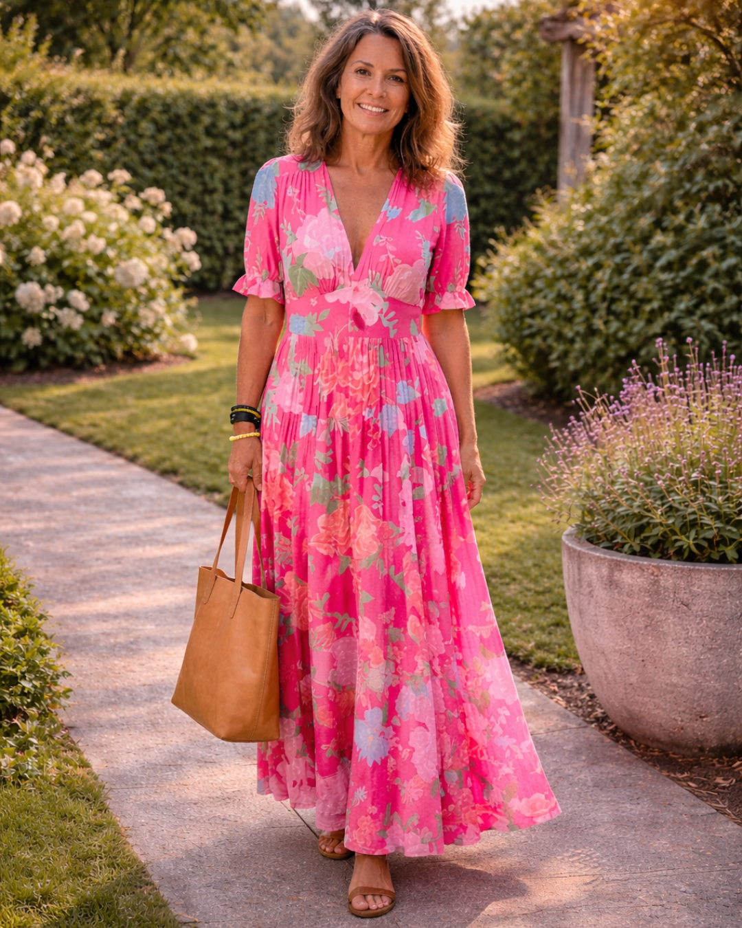 IONE - V-NECK FLORAL MIDI DRESS