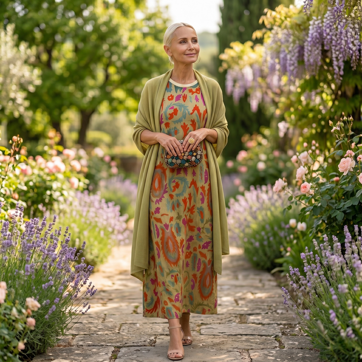 DANIELA - PRINTED LONG DRESS WITH MATCHING VEST
