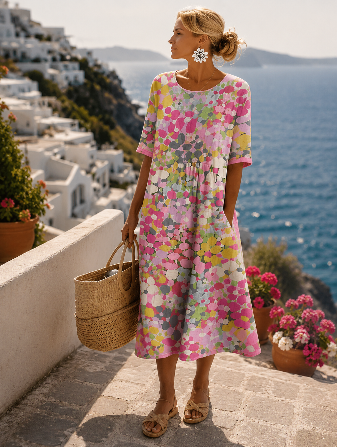 ELENA - LIGHT AND FLOWING FLORAL MIDI DRESS