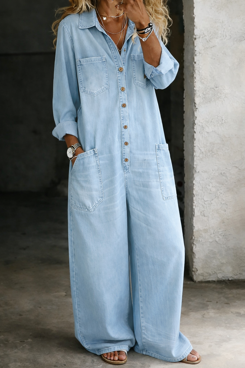 Yve - Legerer Denim-Jumpsuit