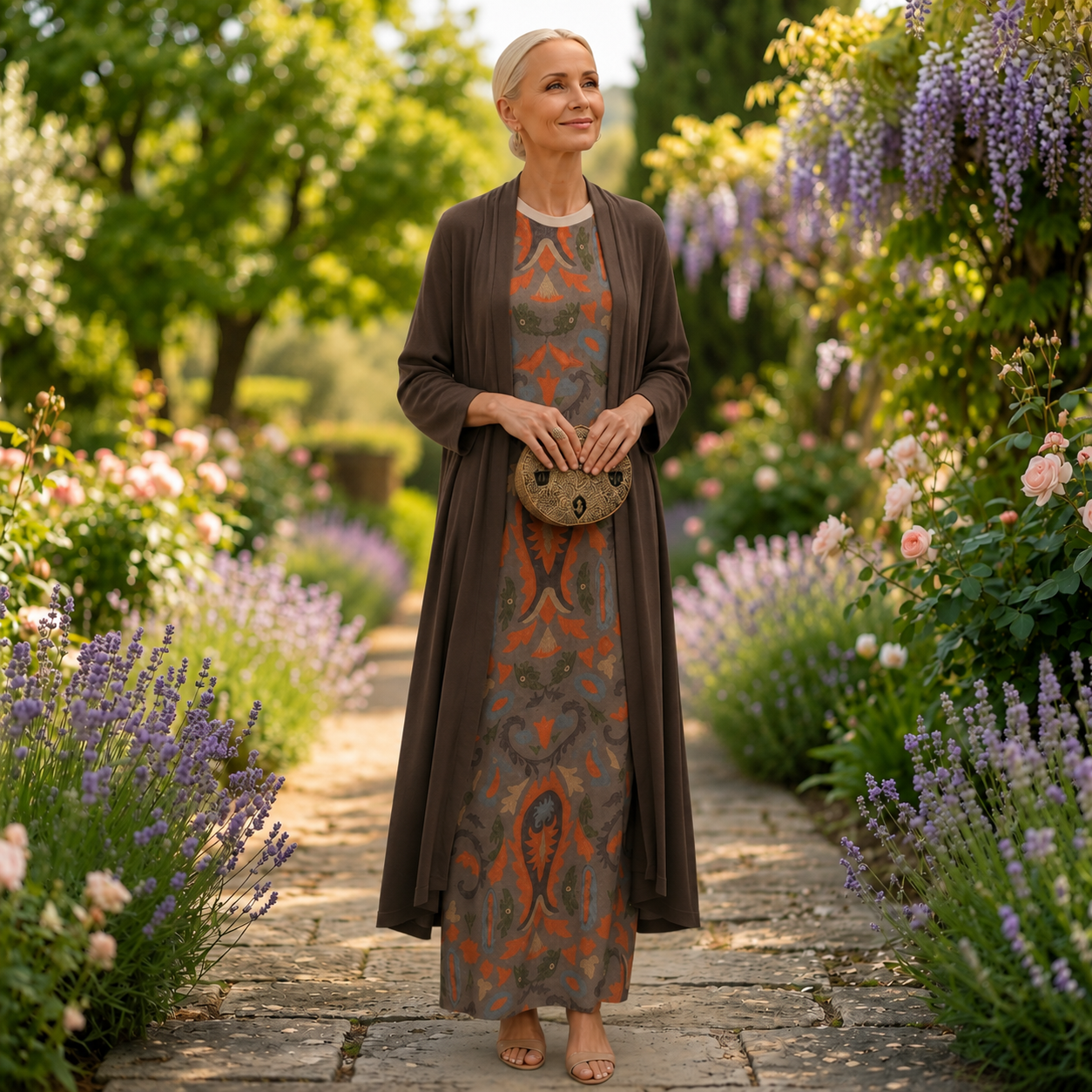 DANIELA - PRINTED LONG DRESS WITH MATCHING VEST