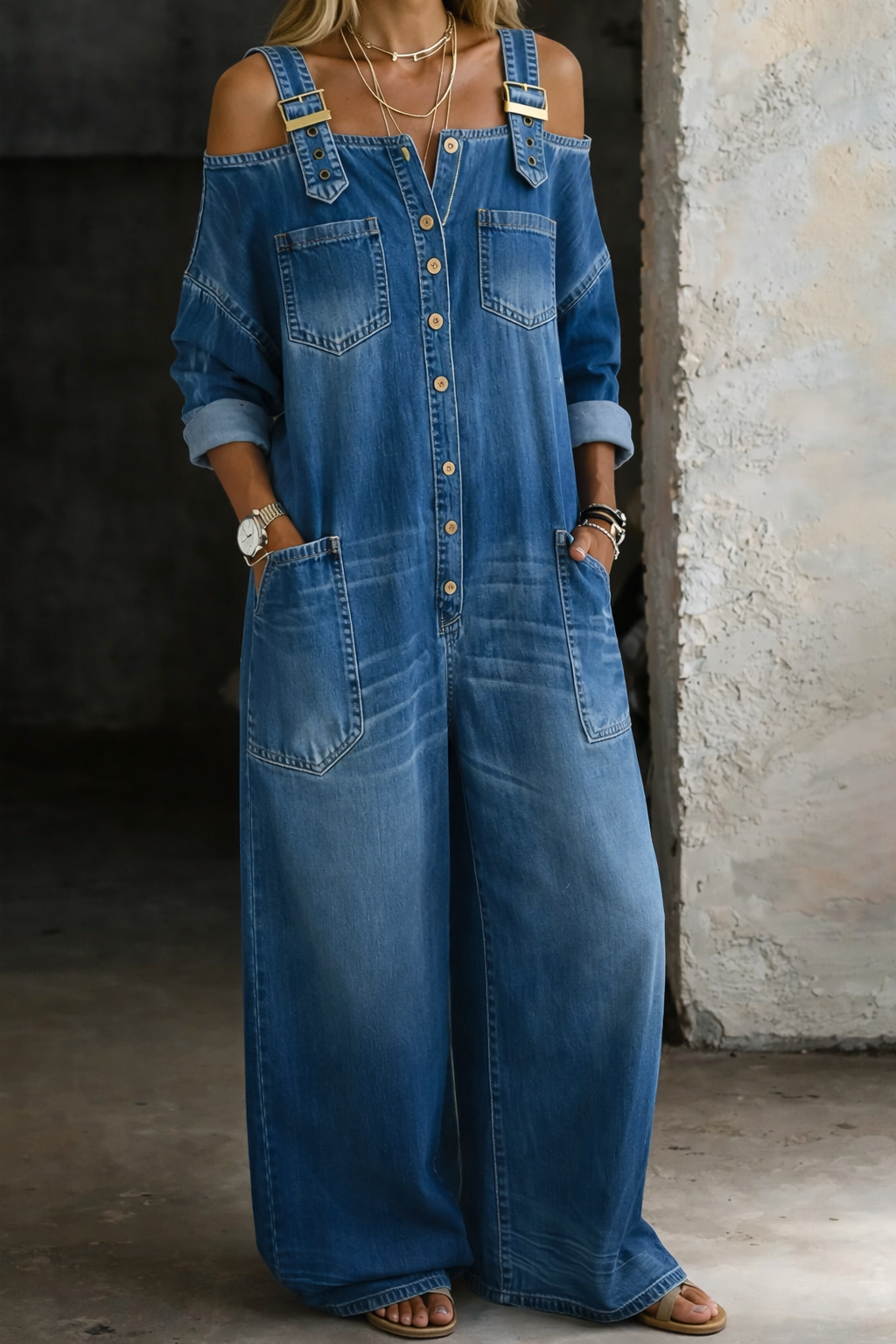 SOPHIA - OFF-SHOULDER DENIM JUMPSUIT