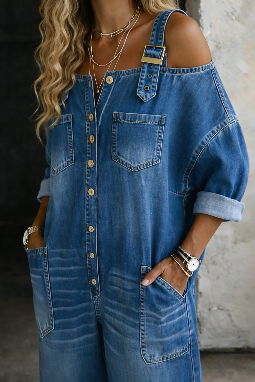 SOPHIA - OFF-SHOULDER DENIM JUMPSUIT