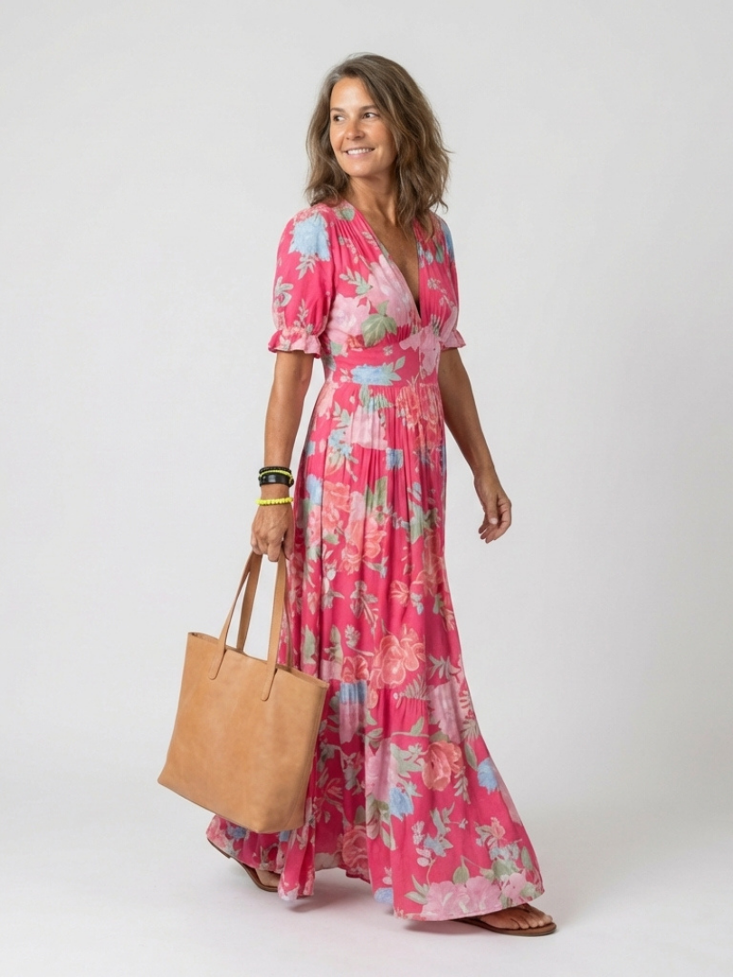 IONE - V-NECK FLORAL MIDI DRESS