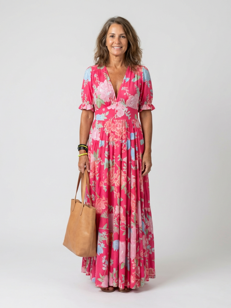 IONE - V-NECK FLORAL MIDI DRESS