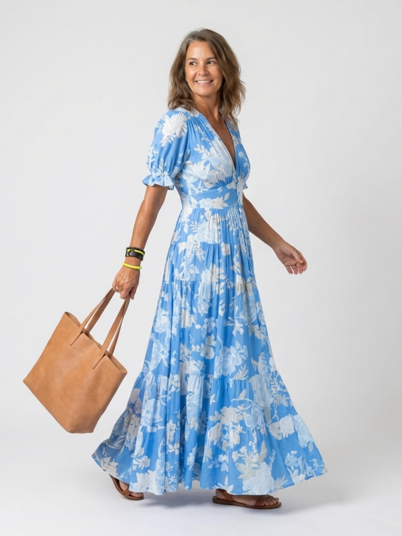 IONE - V-NECK FLORAL MIDI DRESS