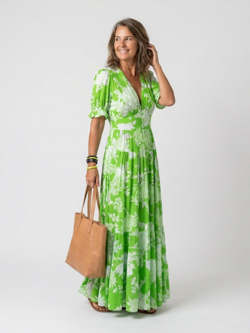 IONE - V-NECK FLORAL MIDI DRESS