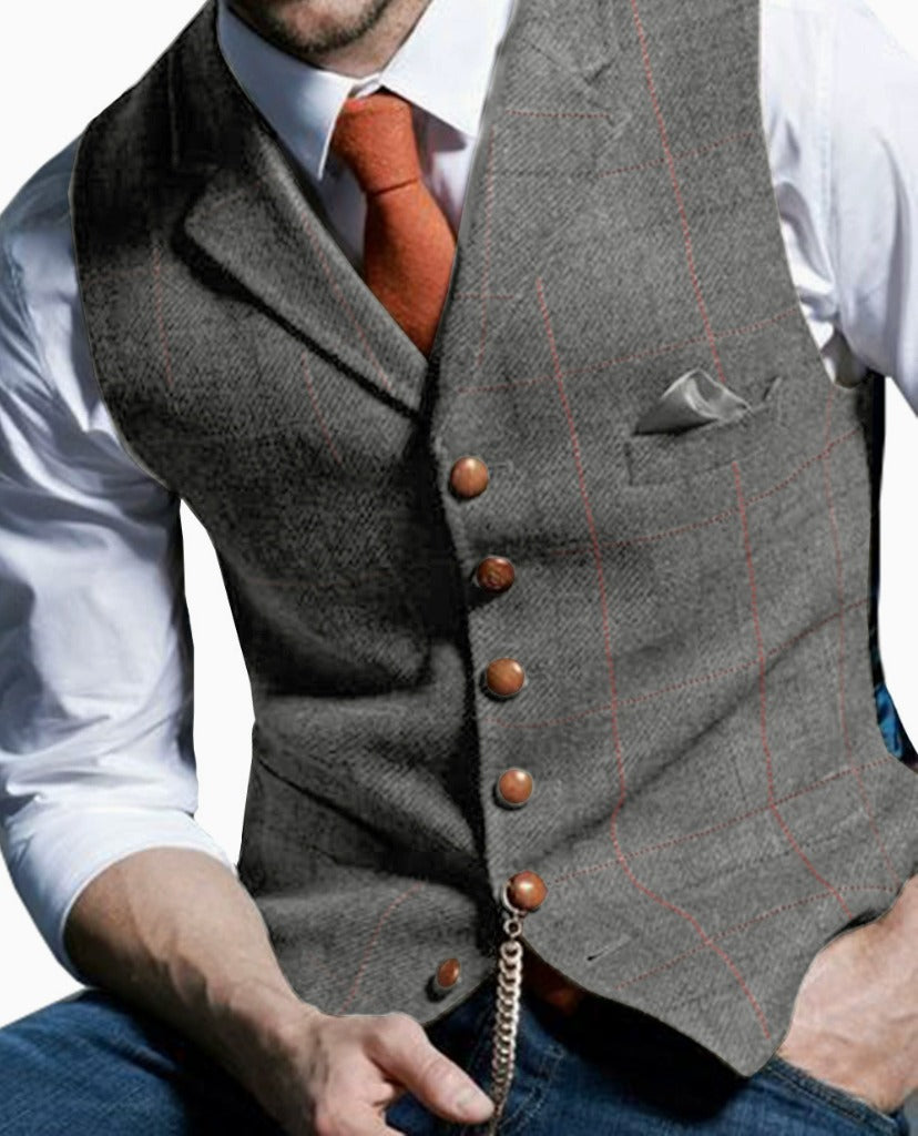 LOUIS - WAISTCOAT WITH WINDOWPANE CHECKED LAPELS