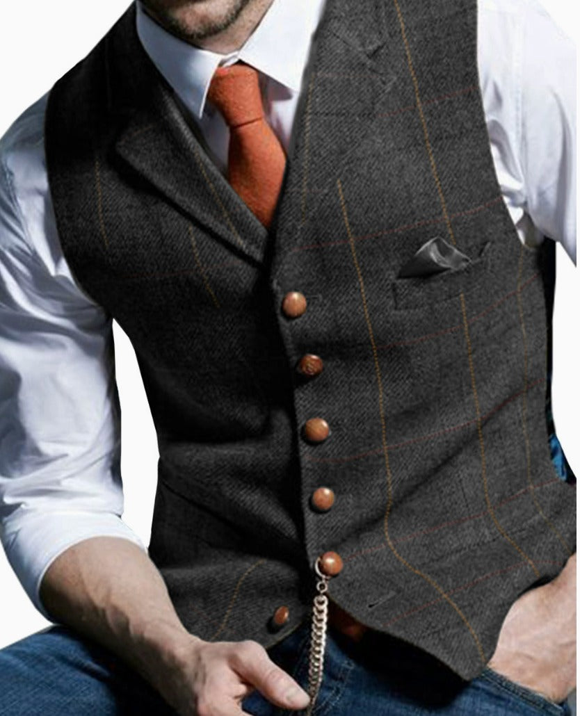 LOUIS - WAISTCOAT WITH WINDOWPANE CHECKED LAPELS