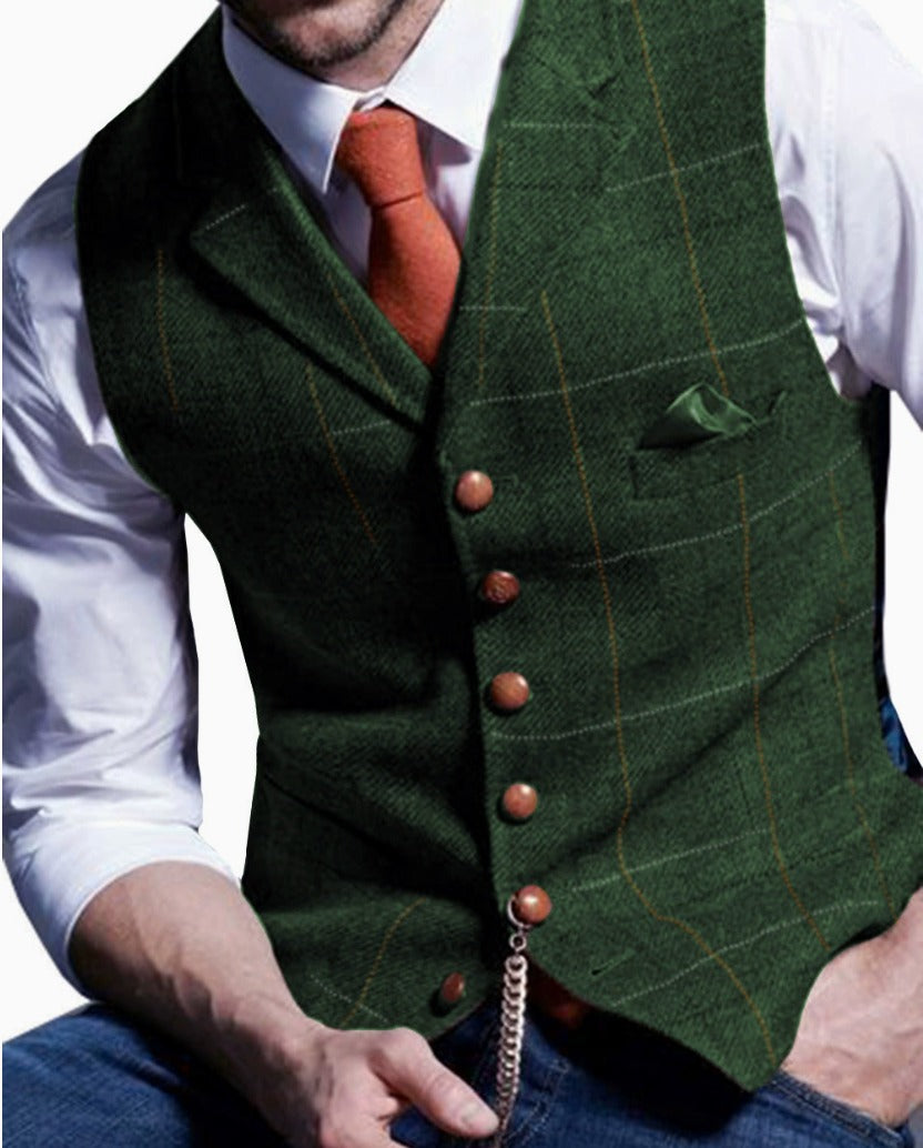 LOUIS - WAISTCOAT WITH WINDOWPANE CHECKED LAPELS