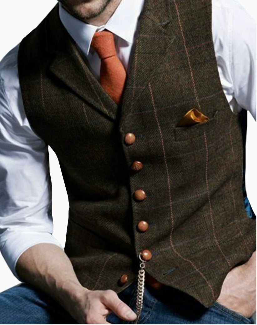 LOUIS - WAISTCOAT WITH WINDOWPANE CHECKED LAPELS