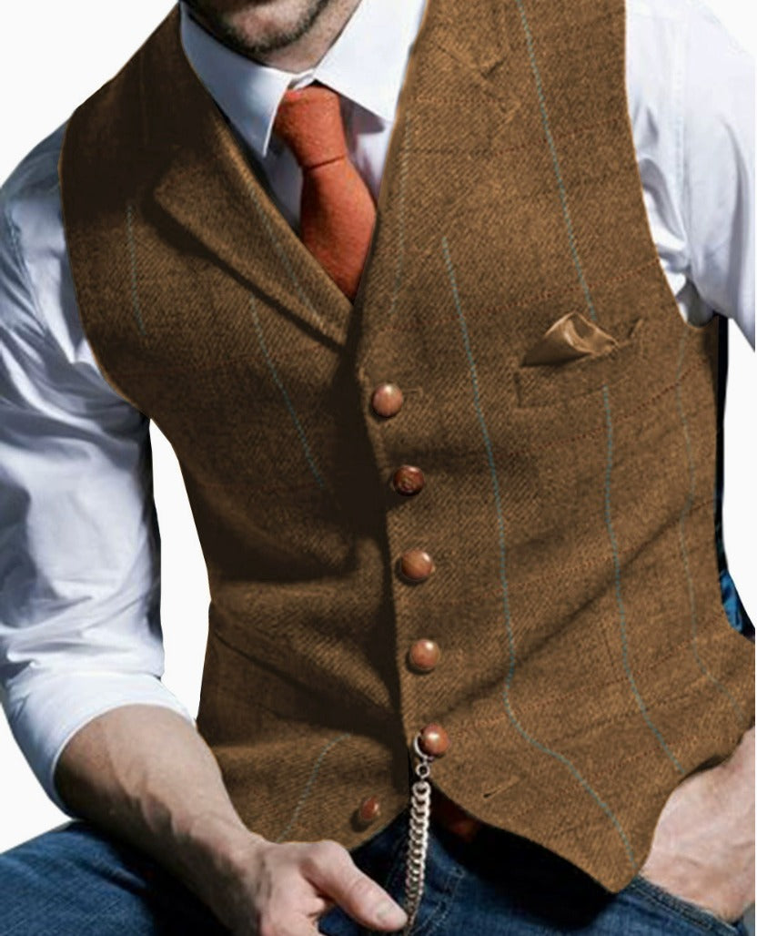 LOUIS - WAISTCOAT WITH WINDOWPANE CHECKED LAPELS
