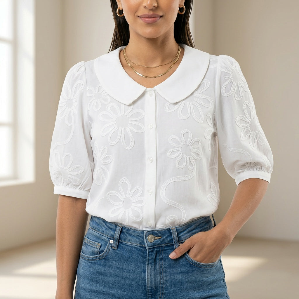 LIRIANA - ELEGANT FLORAL COTTON BLOUSE