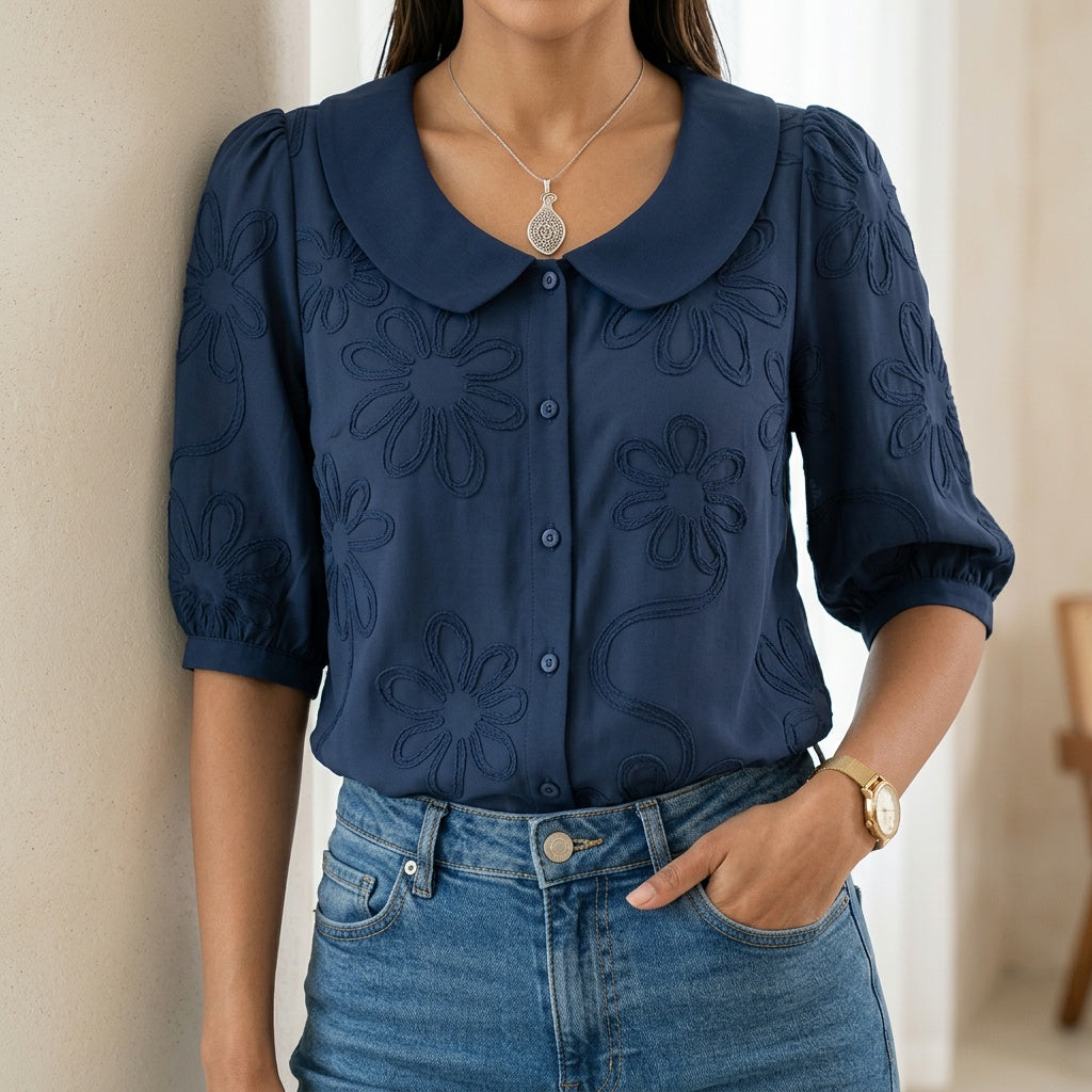 LIRIANA - ELEGANT FLORAL COTTON BLOUSE
