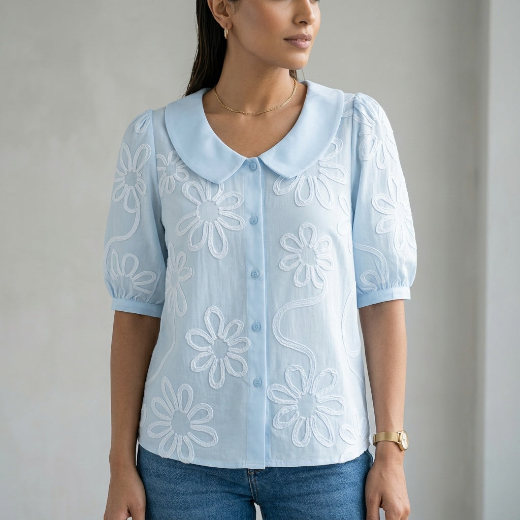 LIRIANA - ELEGANT FLORAL COTTON BLOUSE
