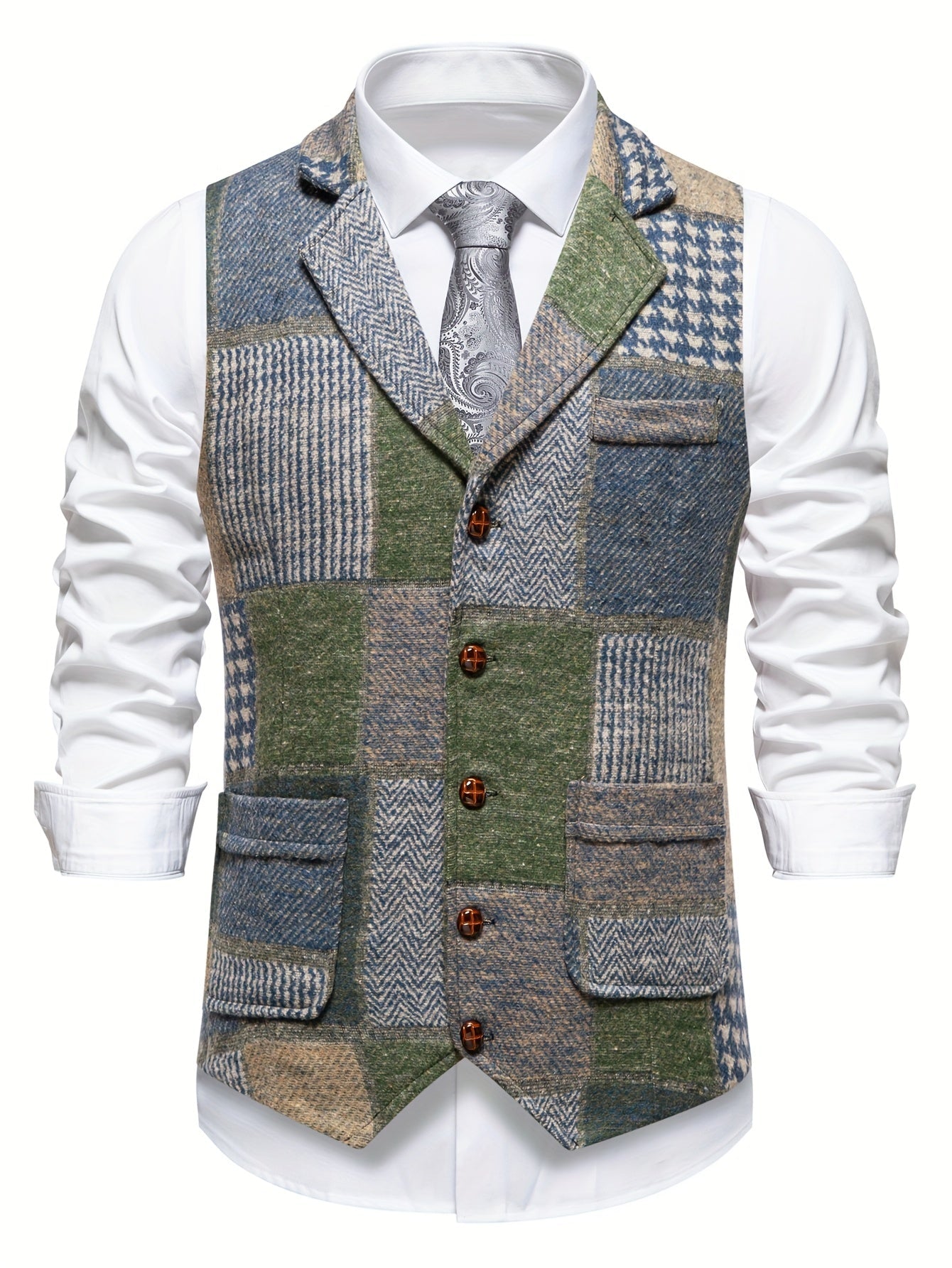 BERTRAND - HERRINGBONE PATCHWORK TWEED VEST