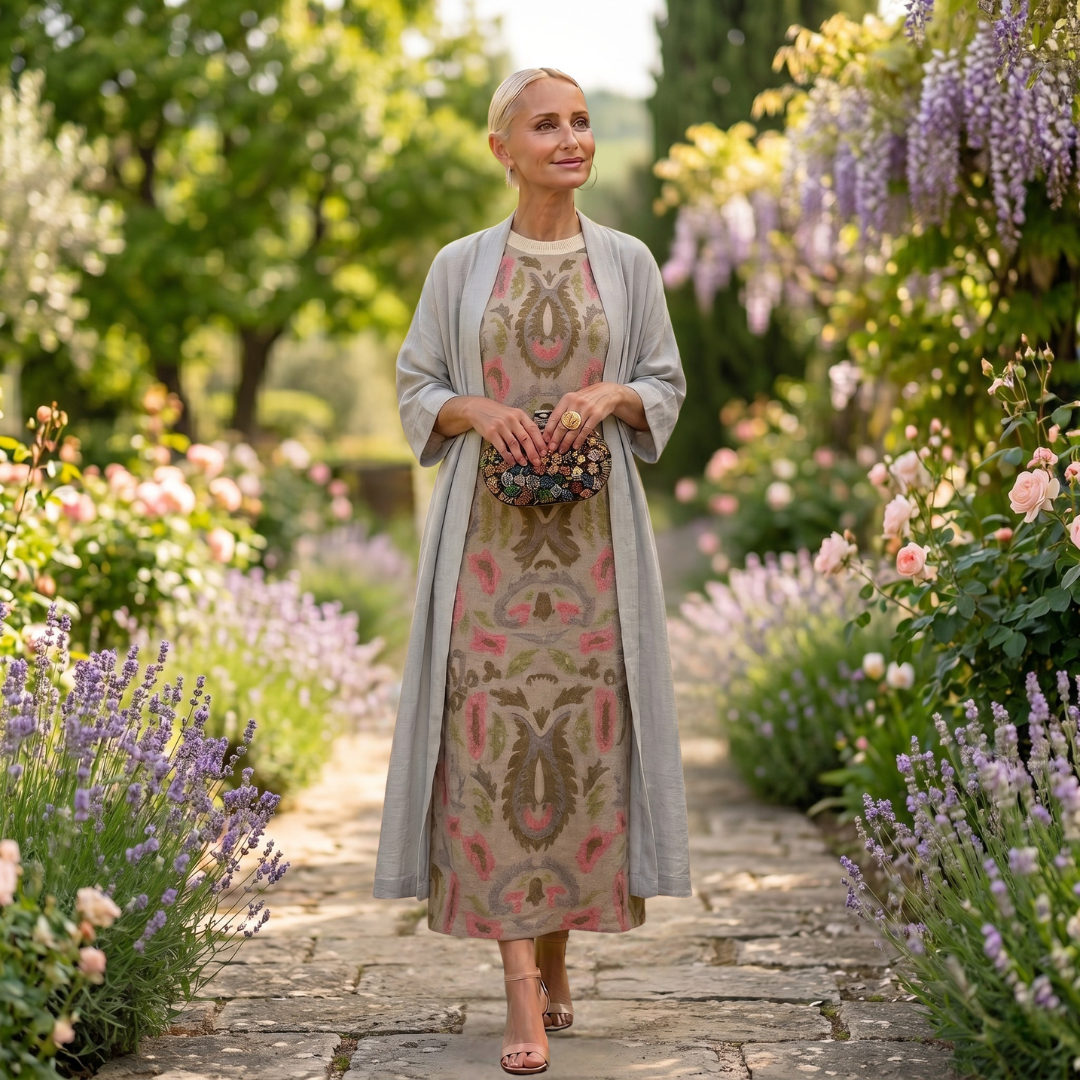 DANIELA - PRINTED LONG DRESS WITH MATCHING VEST