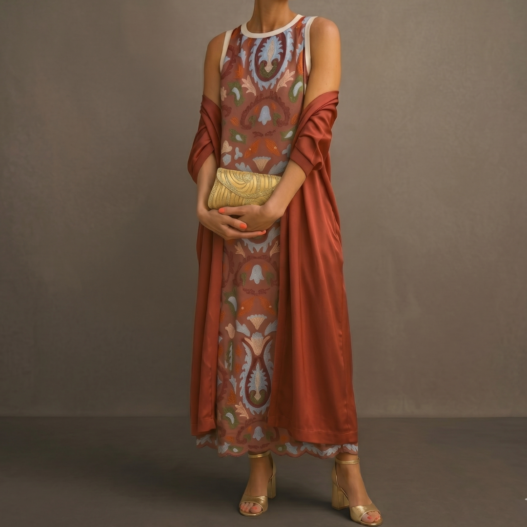 DANIELA - PRINTED LONG DRESS WITH MATCHING VEST