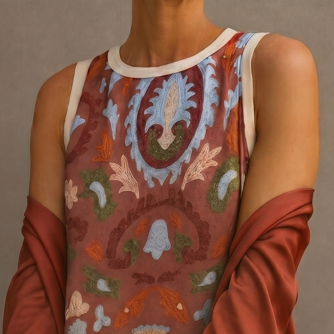 DANIELA - PRINTED LONG DRESS WITH MATCHING VEST