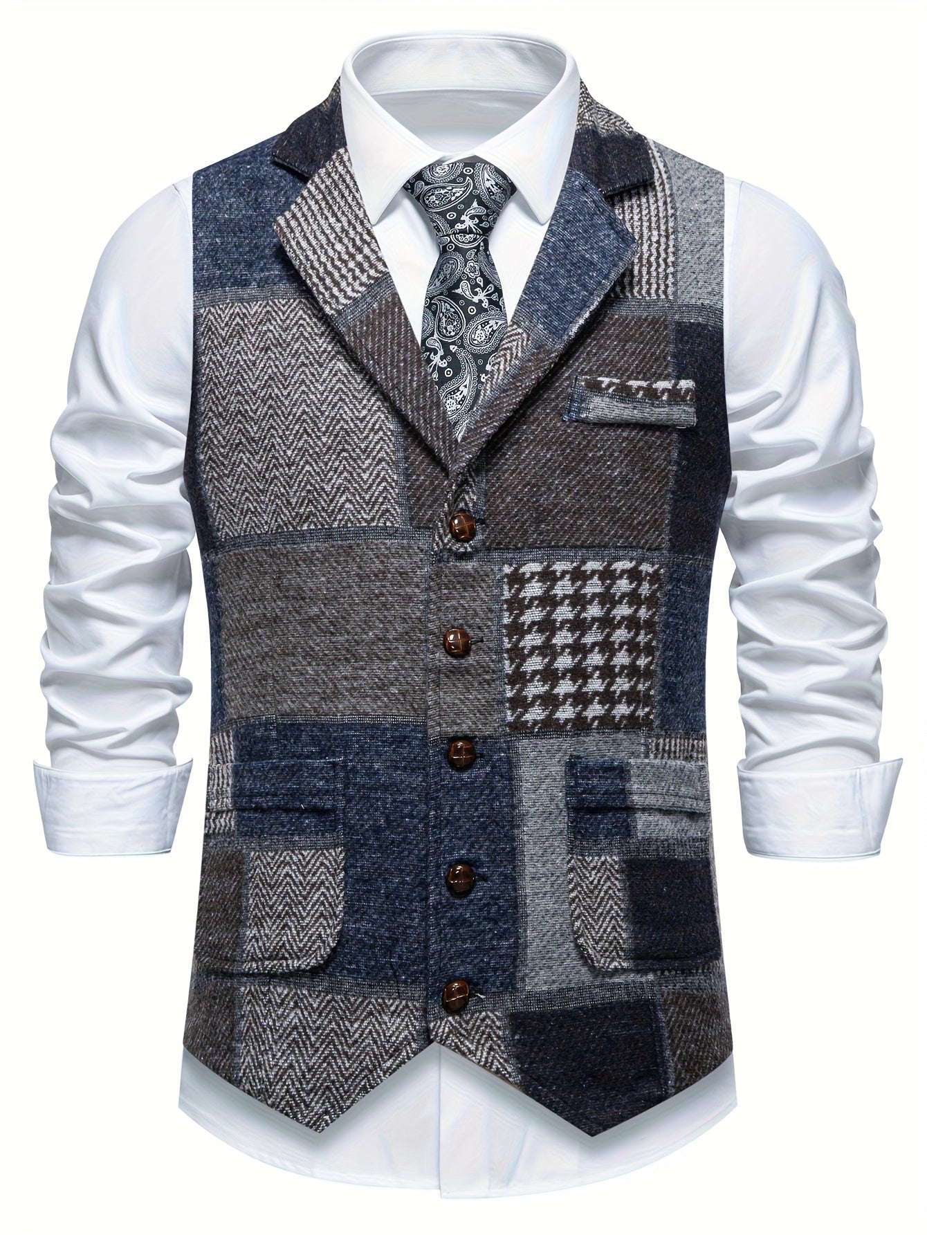 BERTRAND - HERRINGBONE PATCHWORK TWEED VEST