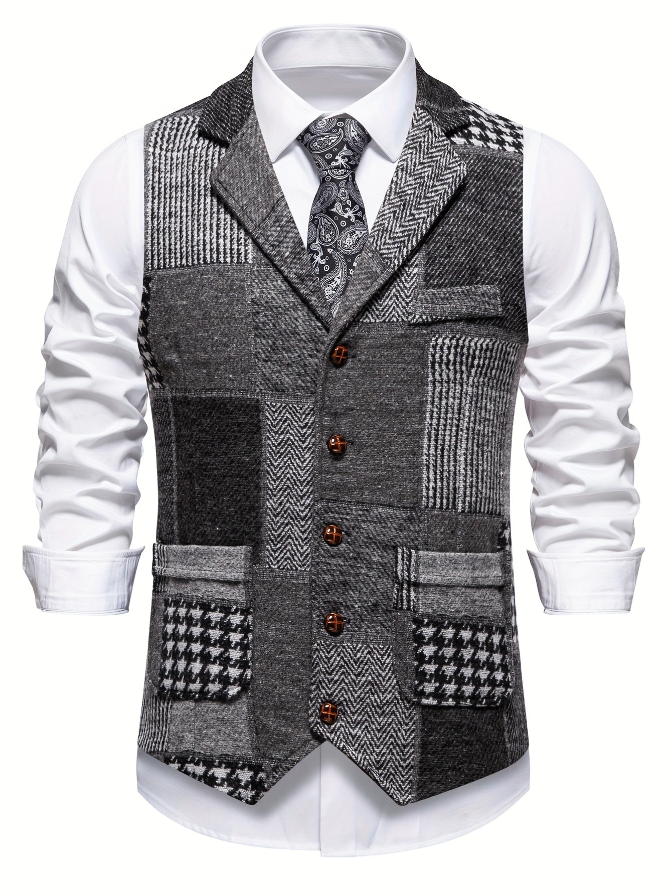 BERTRAND - HERRINGBONE PATCHWORK TWEED VEST