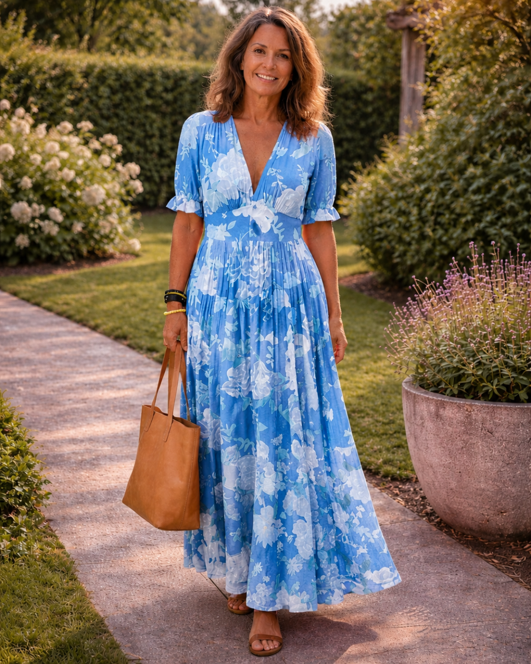 IONE - V-NECK FLORAL MIDI DRESS