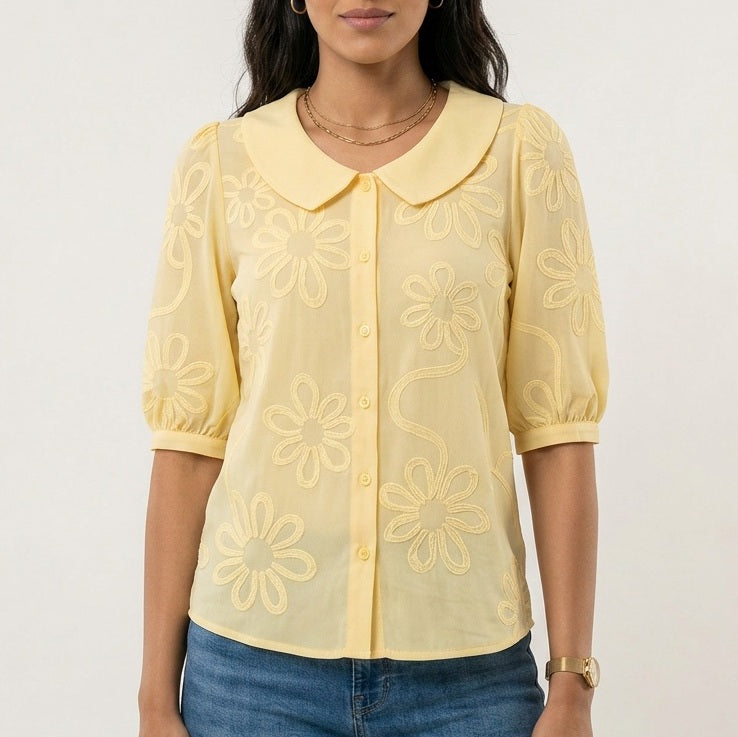 LIRIANA - ELEGANT FLORAL COTTON BLOUSE